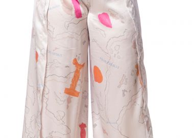 Σατέν παντελόνα -Θeros Εllinikon- σε εκρού χρώμα | Premium Collection -  - 